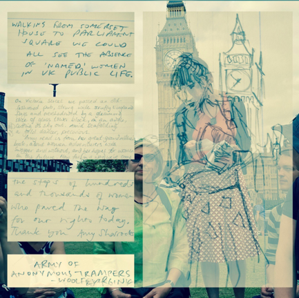 Composite of response cards from the Walking Library for Women Walking,
	two walks from Somerset House, London (UK), 16-17 July 2016