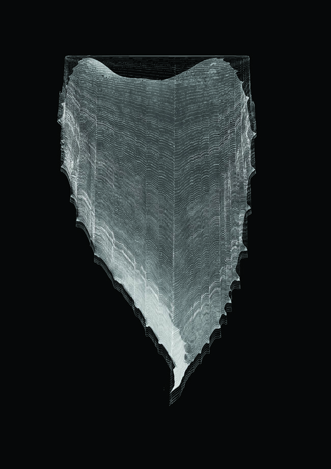 Layered line art shark tooth.